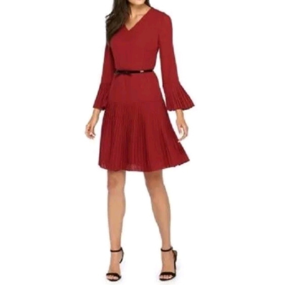 The Limited Burgundy Midi Dress with Black Belt